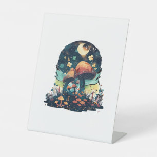 Cottagecore And Aesthetic Goblincore Mushroom Fair Pedestal Sign