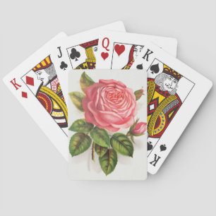 Cottagecore Antique Pink Rose Floral Illustration Playing Cards