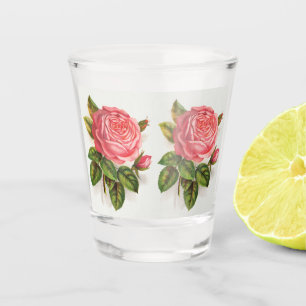 Cottagecore Antique Pink Rose Floral Illustration Shot Glass
