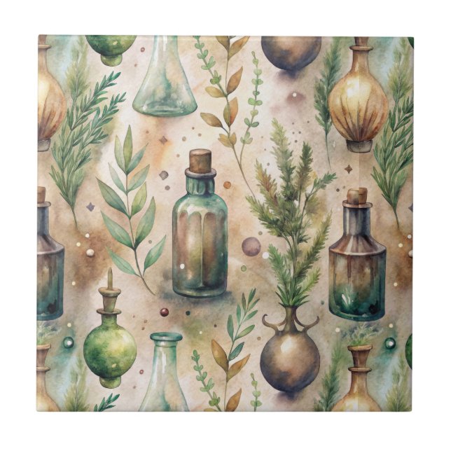Cottagecore Apothecary Bottles Botanical Tile (Front)