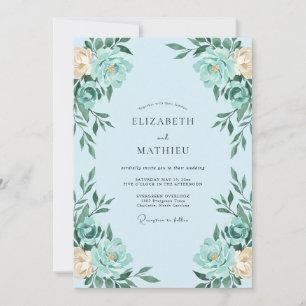 Cottagecore Aqua Painted Blossom Wedding Invitation