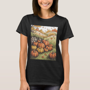 Cottagecore Autumn Pumpkin Harvest Moon Fall Art T-Shirt