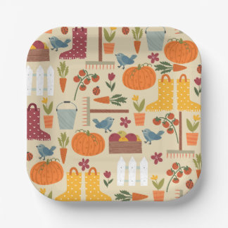 cottagecore autumn pumpkin vegetable garden paper plate