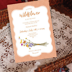 Cottagecore Autumn Wildflowers Gingham Baby Shower Invitation