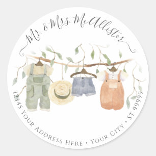Cottagecore Baby Clothes Watercolor Boy Shower Classic Round Sticker