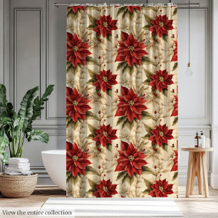 Cottagecore Bathroom Curtain Holiday Poinsettias