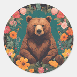 Cottagecore Bear Classic Round Sticker