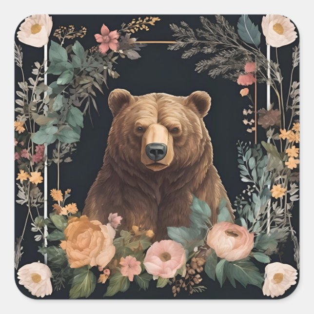 Cottagecore Bear Square Sticker (Front)