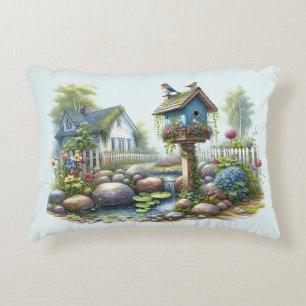 Cottagecore Birdhouse Garden Watercolor Decorative Cushion