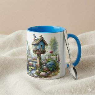 Cottagecore Birdhouse Garden Watercolor Mug
