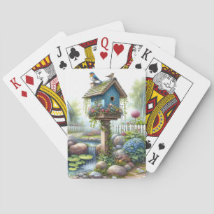 Cottagecore Birdhouse Garden Watercolor Playing Cards