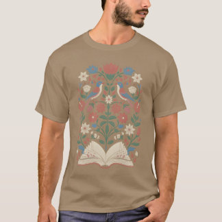 Cottagecore Birds and Blossoms with Open Book fami T-Shirt