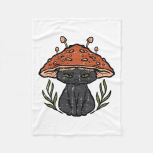 Cottagecore Black Cat Mushroom Cute Women Girls Ki Fleece Blanket
