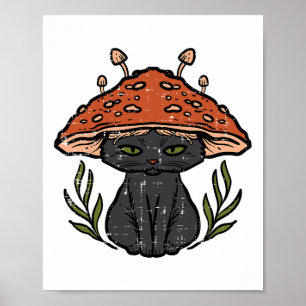 Cottagecore Black Cat Mushroom Cute Women Girls Ki Poster