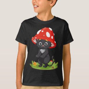 Cottagecore Black Cat Mushroom Cute Women Girls Ki T-Shirt