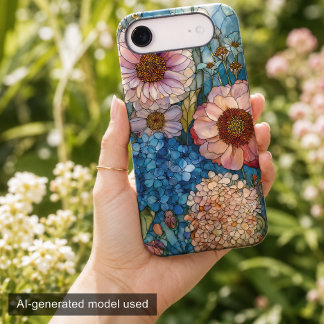 Cottagecore Blue and Pink Floral Stained Glass
