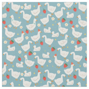 cottagecore blue bow ducks strawberry  fabric