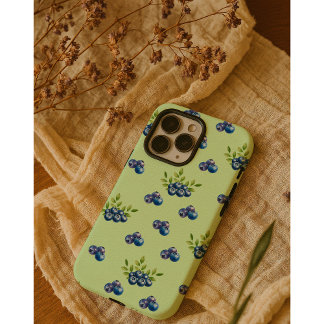 Cottagecore Blueberry Berry Pattern iPhone 15 Pro Max Case