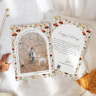 Cottagecore Boho Earthy Foliage Photo Christmas Holiday Card