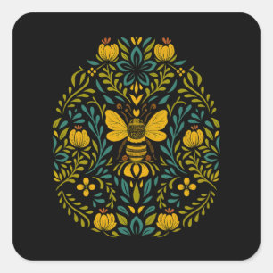 Cottagecore Boho Flowers Scandinavian Folk Art Square Sticker