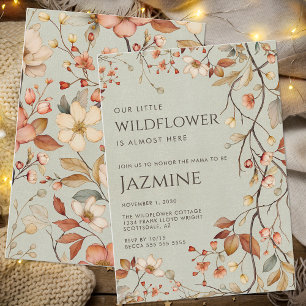 Cottagecore Boho Sage Green Wildflower Baby Shower Invitation