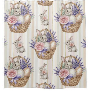 Cottagecore Bunny Basket Floral Easter Spring Shower Curtain