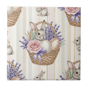 Cottagecore Bunny Basket Floral Easter Spring Tile
