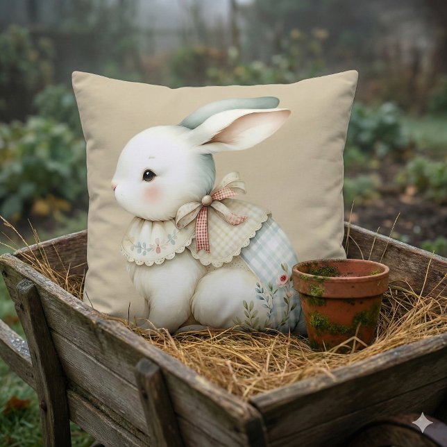Cottagecore Bunny Charm Cushion (Cottagecore Bunny Charm Throw Pillow Mockup C)