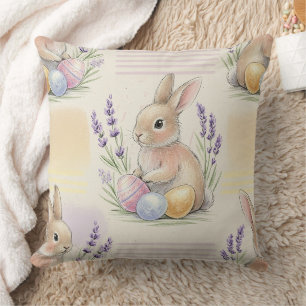 Cottagecore Bunny Lavender Pastel Easter Pattern Cushion