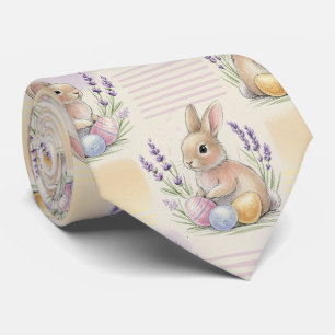 Cottagecore Bunny Lavender Pastel Easter Pattern Tie