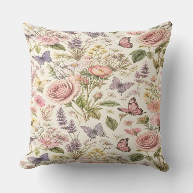 Cottagecore Butterflies Flowers Pillow (Front)