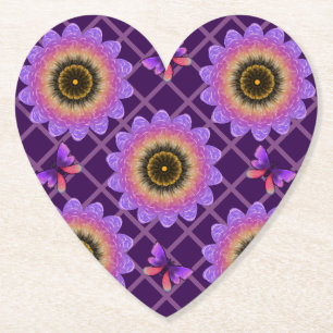 Cottagecore Butterfly & Flower Grid Pattern Paper Coaster