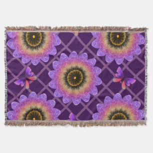 Cottagecore Butterfly & Flower Grid Pattern Throw Blanket