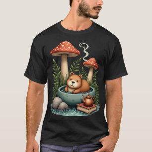 Cottagecore Capybara Hot Spring Mushroom Cottage L T-Shirt