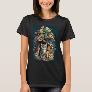 Cottagecore Cat Mushrooms Gothic Cat Art Mushroom T-Shirt