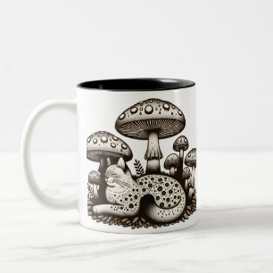 Cottagecore Cat with Mushrooms Two-Tone Coffee Mug