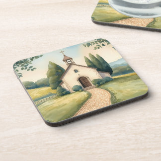 Cottagecore Chapel Path Pastel Landscape Coaster