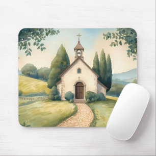 Cottagecore Chapel Path Pastel Landscape Mouse Mat
