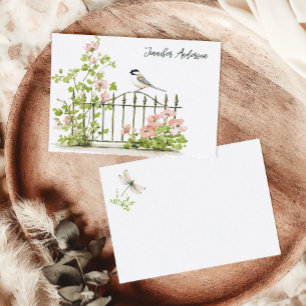 Cottagecore Chateau Pink Floral Bird Personalized Card