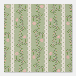Cottagecore Climbing Floral Stripes on Sage Green Wallpaper