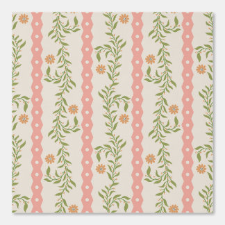 Cottagecore Climbing Floral Stripes Pink & Beige Wallpaper