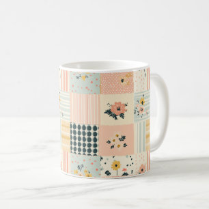 Cottagecore Coral Pastel Floral Patchwork Quilt Coffee Mug