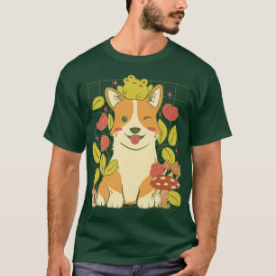 Cottagecore Corgi With Frog Floral And Mushrooms43 T-Shirt