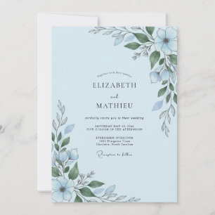 Cottagecore Cornflower Leafy Wedding Invitation