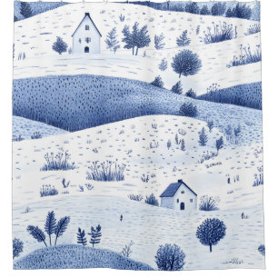 Cottagecore Countryside Toile Pattern Shower Curtain