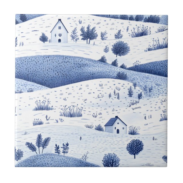 Cottagecore Countryside Toile Pattern Tile (Front)