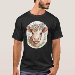 Cottagecore Cute Baby Cow Calf Floral Farm Animal T-Shirt