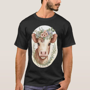 Cottagecore Cute Baby Cow Calf Floral Farm Animal T-Shirt