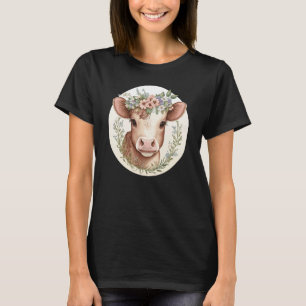 Cottagecore Cute Baby Cow Calf Floral Farm Animal T-Shirt