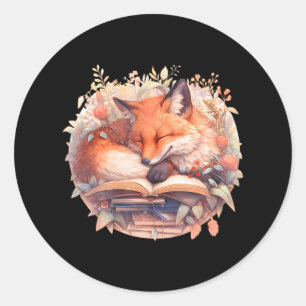 Cottagecore Cute Fox Floral Boho Books Classic Round Sticker